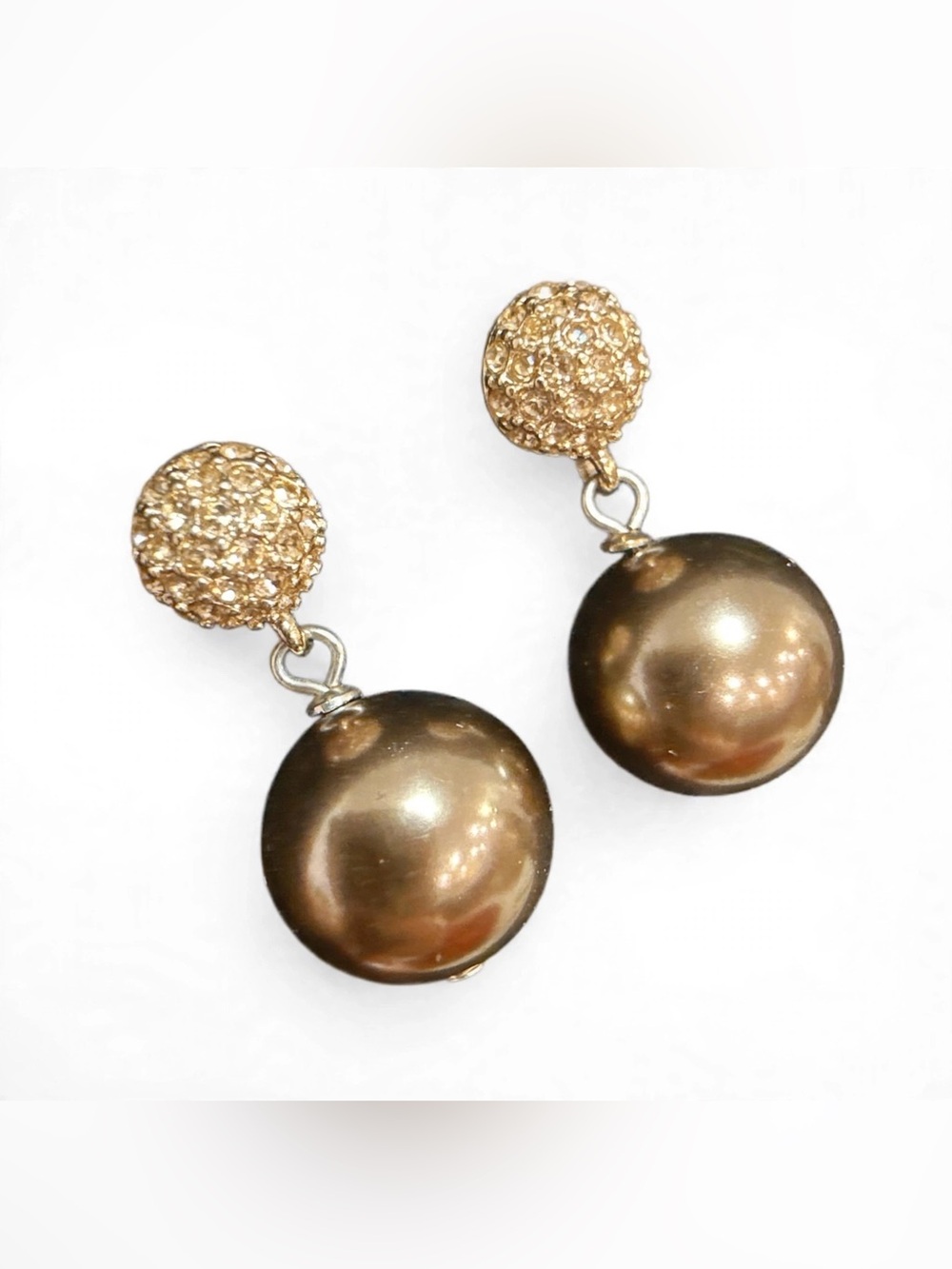 Carolee Gold Texture Large Brown Glass Pearl Earrings